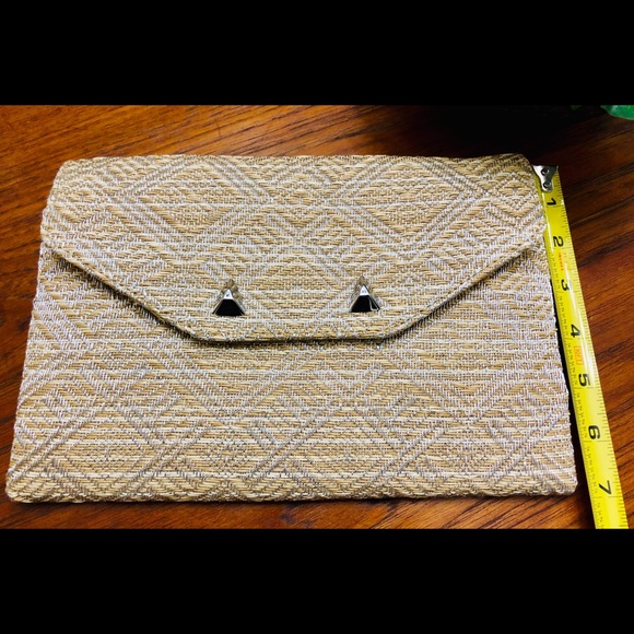 NWOT Stella & Dot Rattan & Silver Woven Clutch Bag - Picture 8 of 8